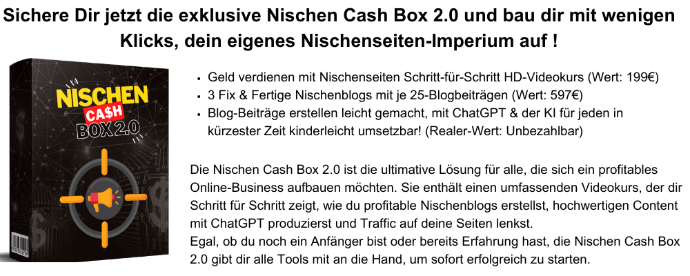 Nischen Cash Box 2.0 - Einkommen durch Nischenseiten